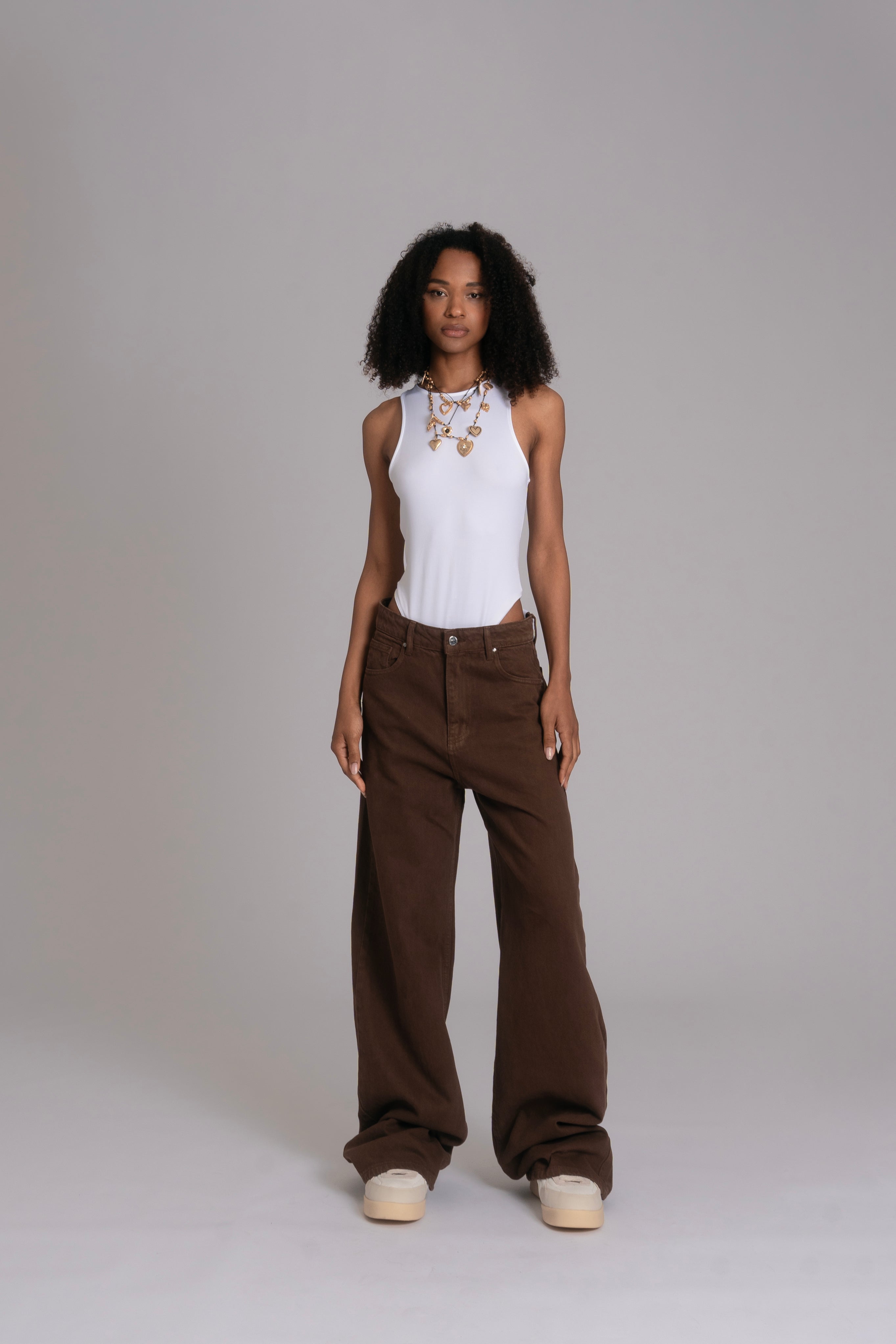 10pz Pantaloni Color Wide Leg BROWN