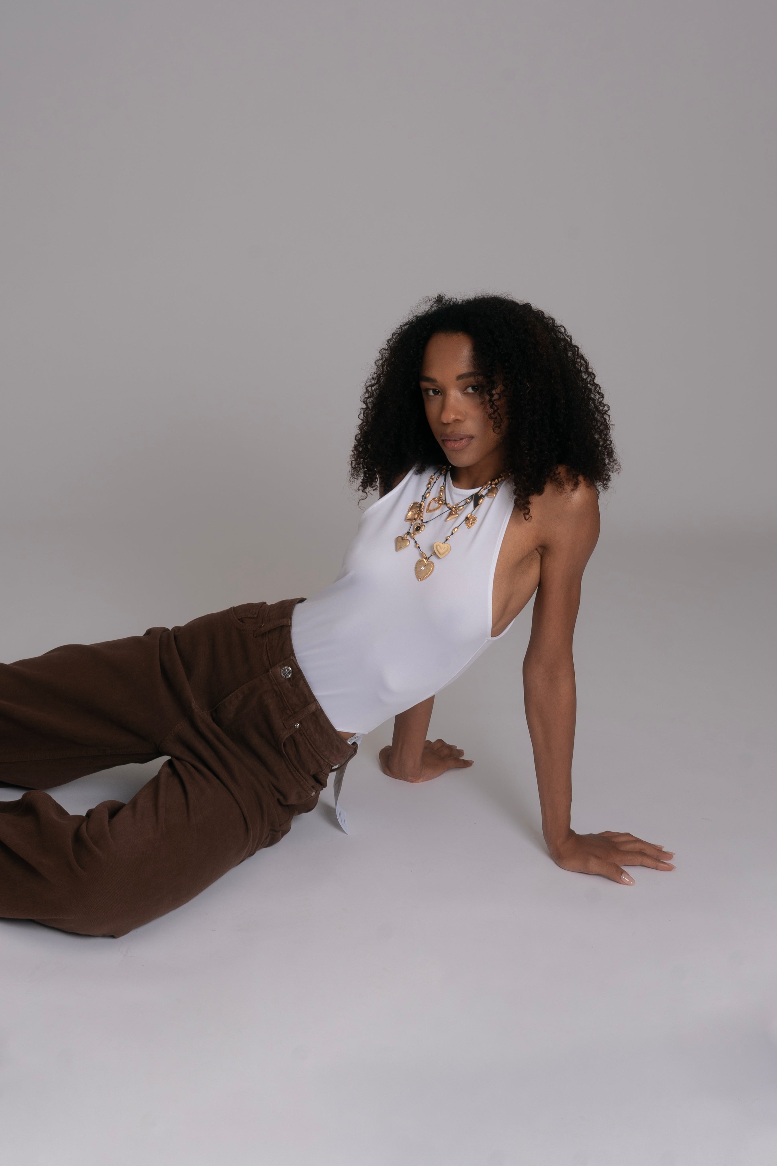 10pz Pantaloni Color Wide Leg BROWN