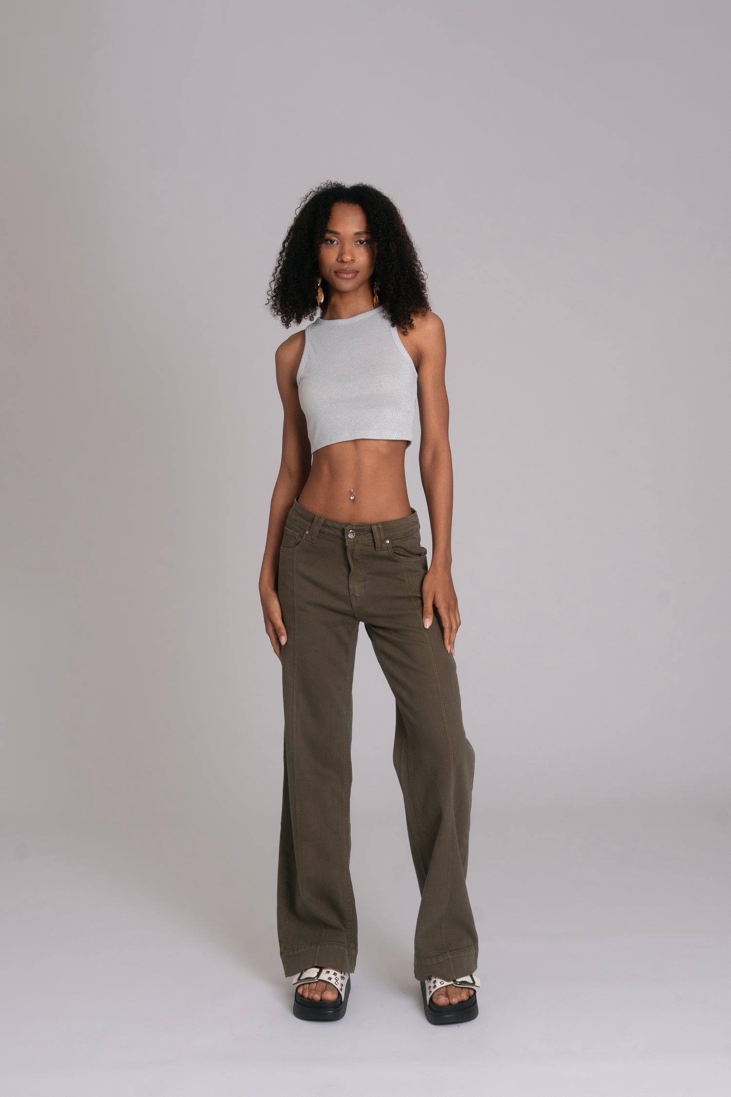 10pz Pantaloni Color Wide Leg GREEN