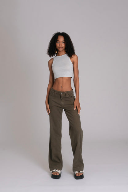 10pz Pantaloni Color Wide Leg GREEN