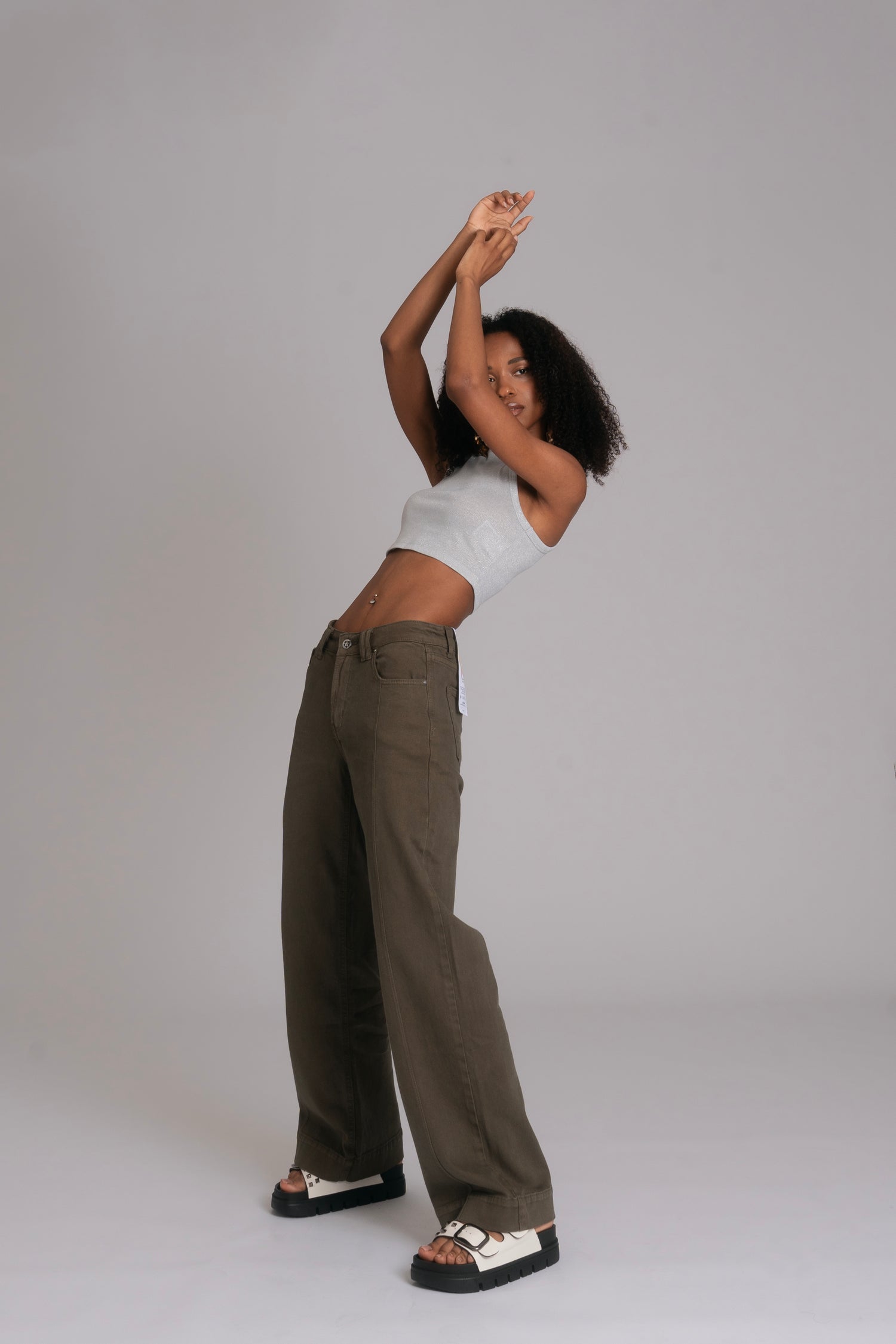 10pz Pantaloni Color Wide Leg GREEN