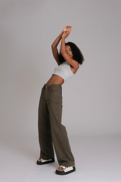 10pz Pantaloni Color Wide Leg GREEN