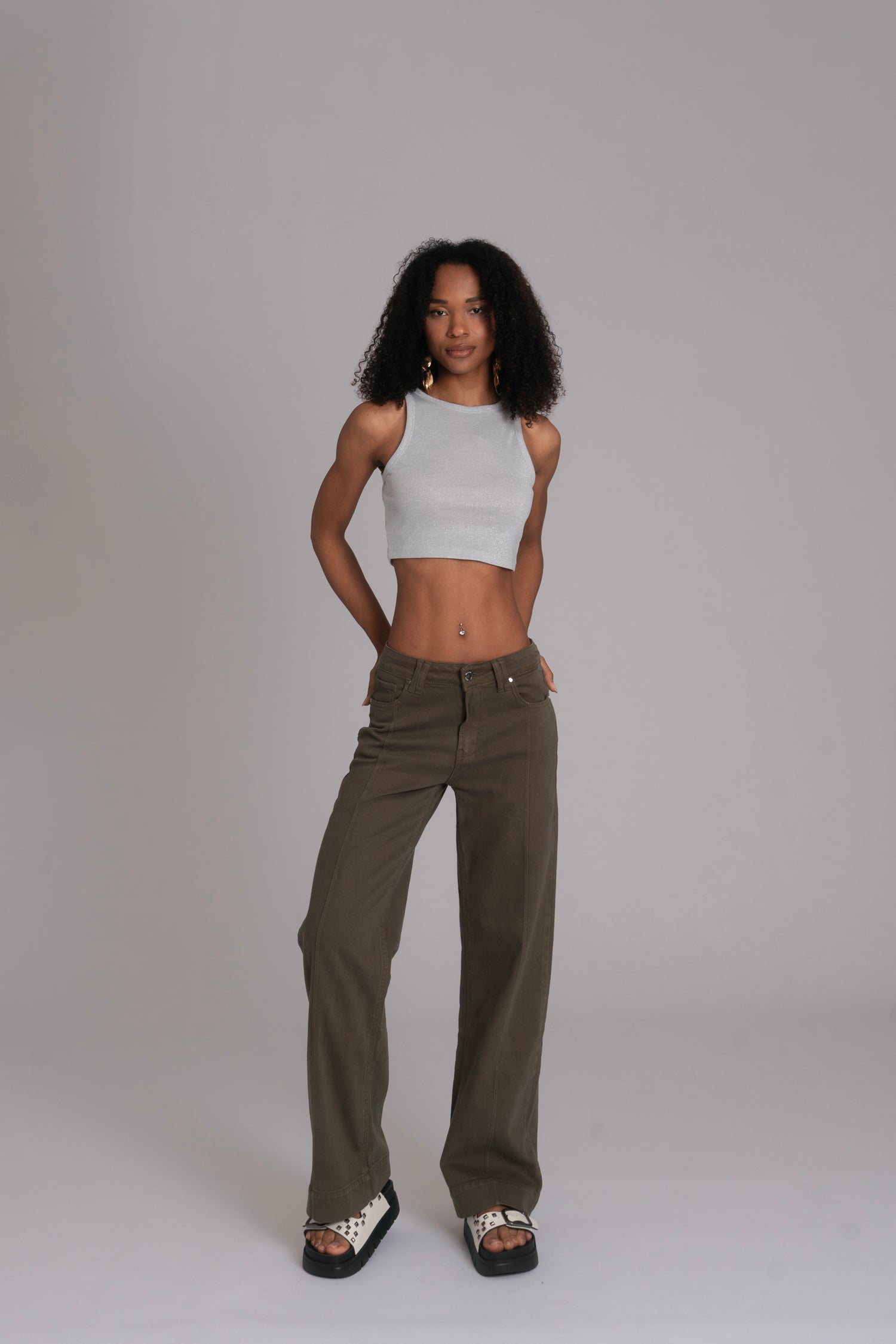 10pz Pantaloni Color Wide Leg GREEN