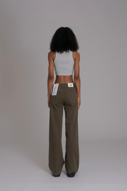 10pz Pantaloni Color Wide Leg GREEN