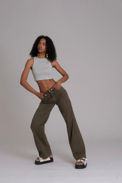 10pz Pantaloni Color Wide Leg GREEN