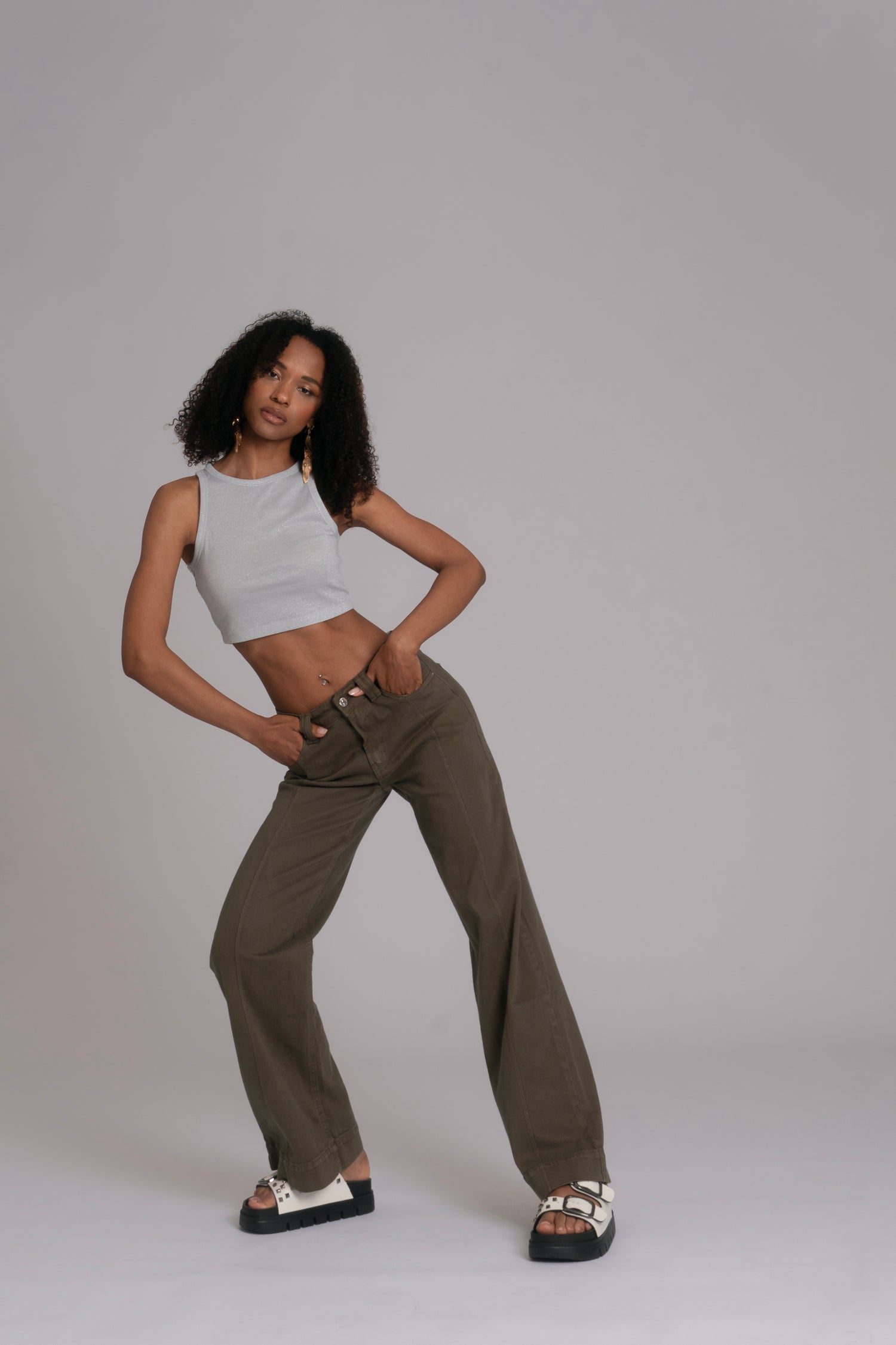 10pz Pantaloni Color Wide Leg GREEN