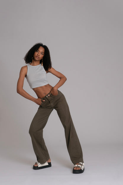10pz Pantaloni Color Wide Leg GREEN