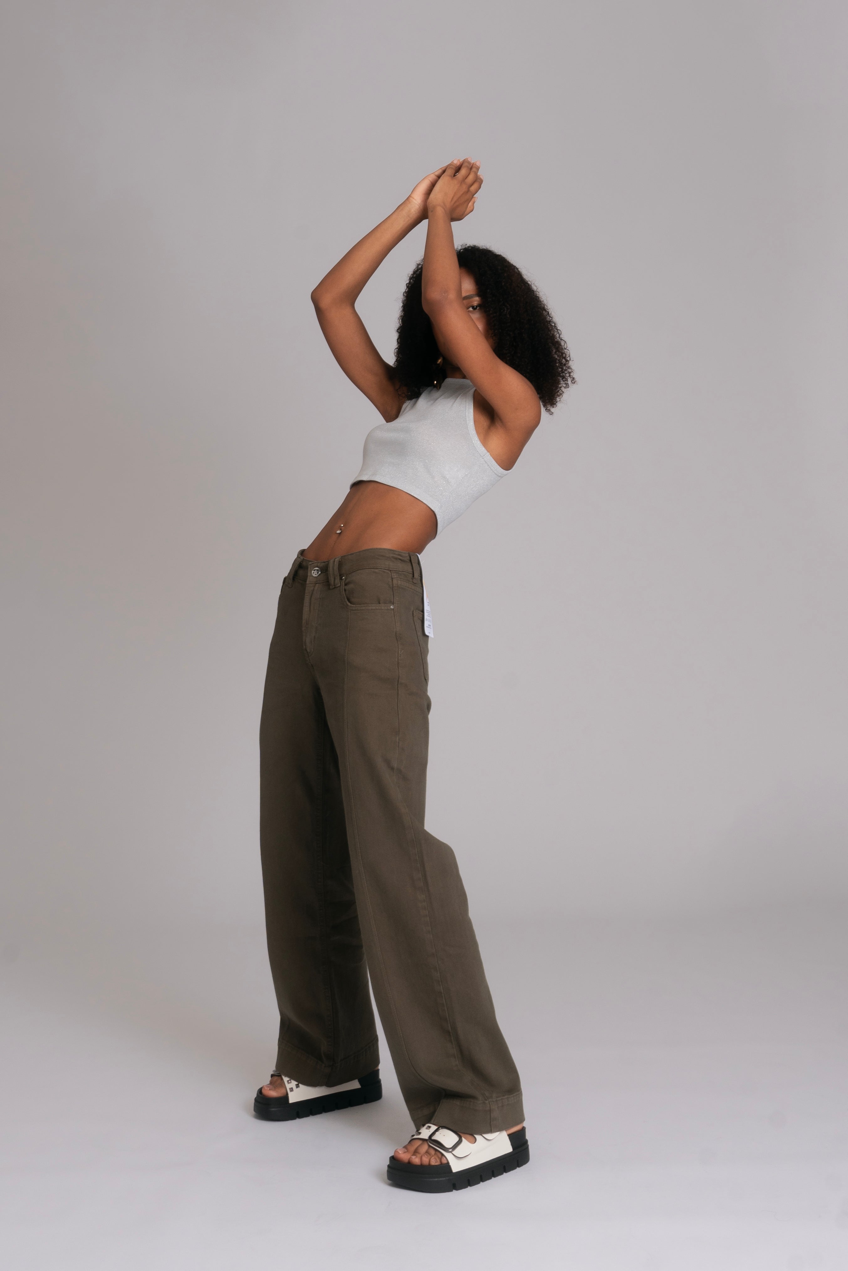 10pz Pantaloni Color Wide Leg GREEN
