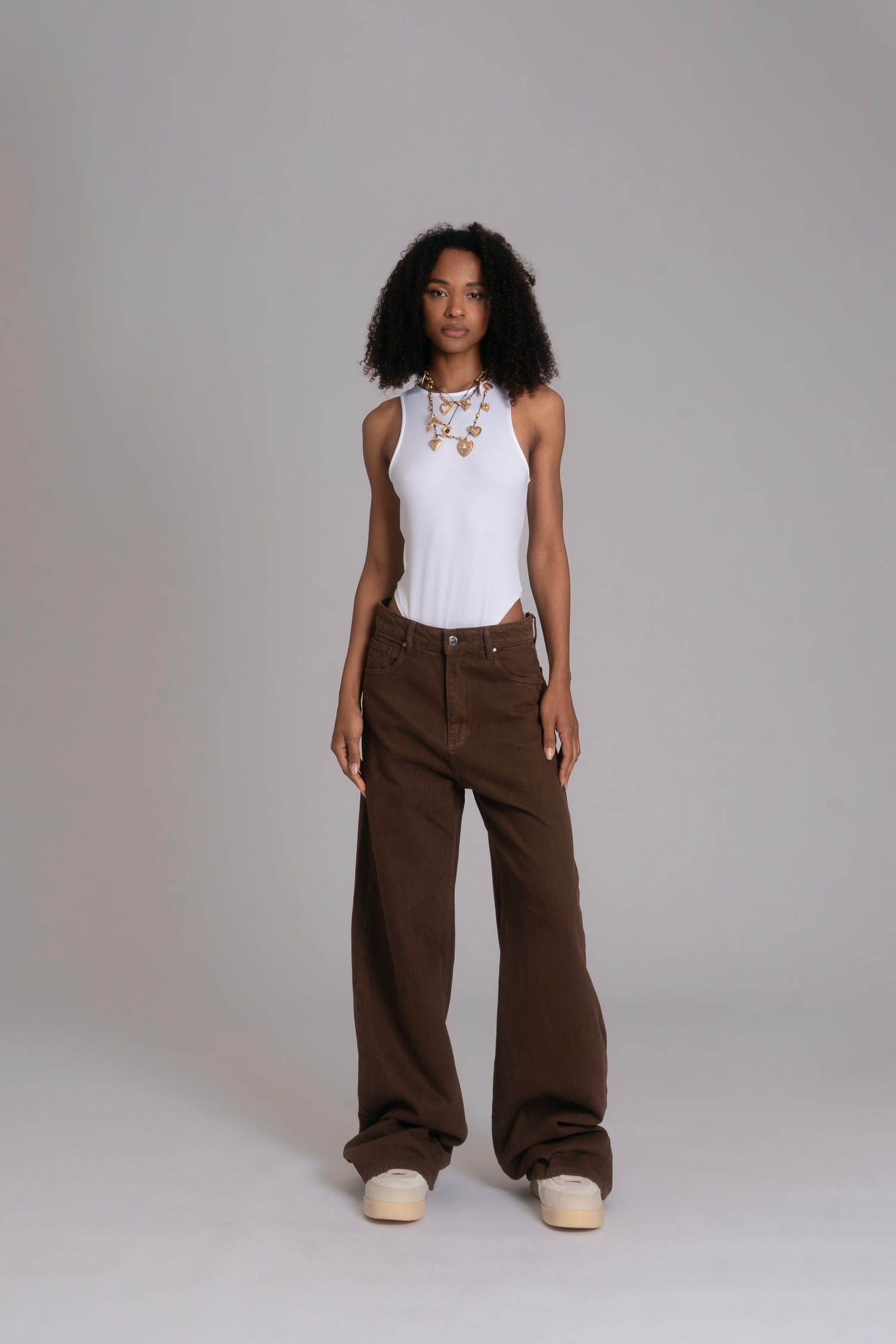 10pz Pantaloni Color Wide Leg BROWN