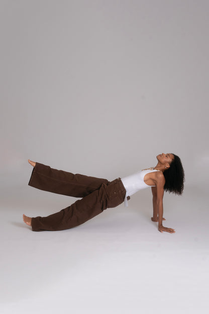 10pz Pantaloni Color Wide Leg BROWN