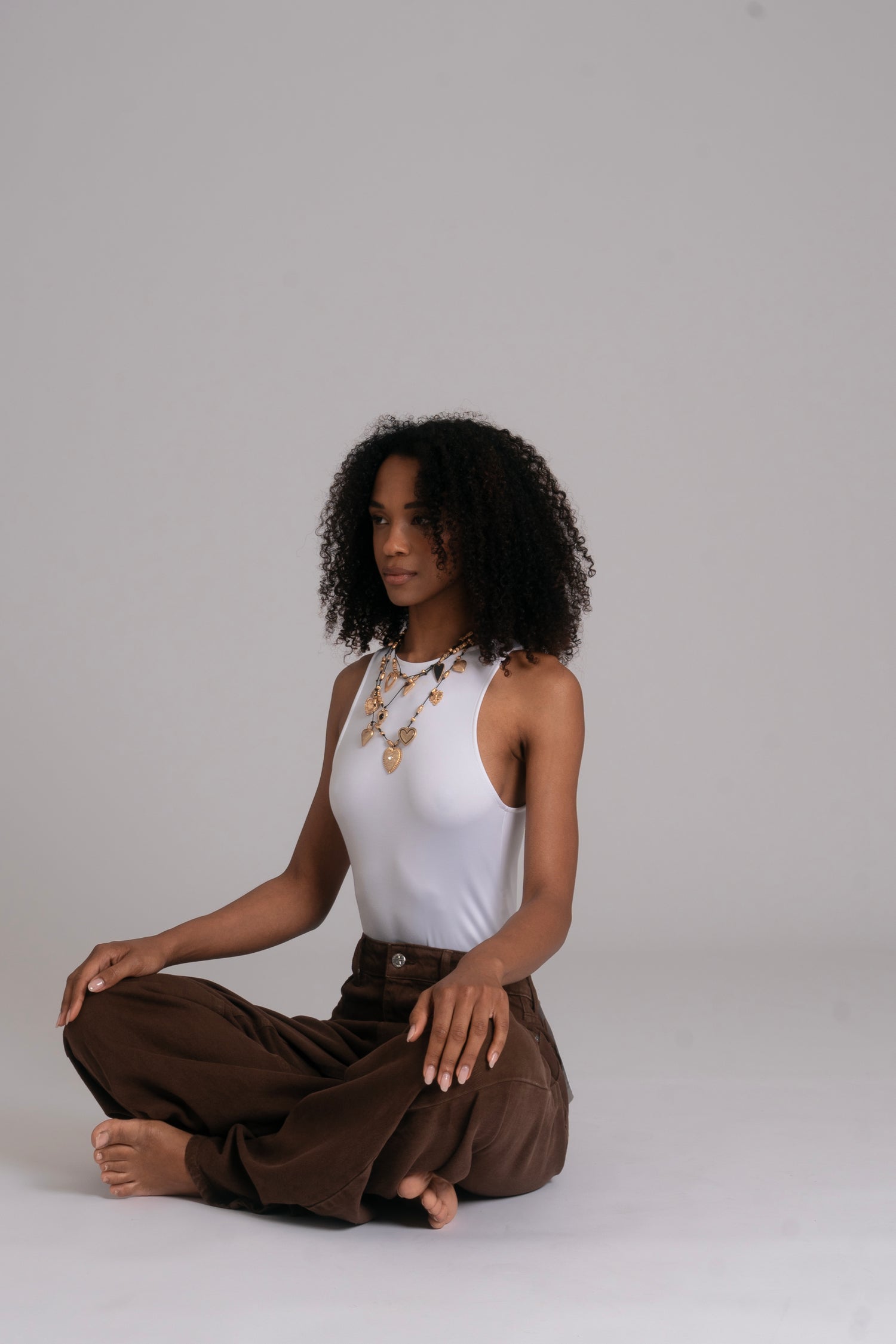 10pz Pantaloni Color Wide Leg BROWN