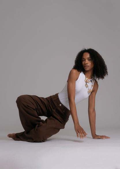 10pz Pantaloni Color Wide Leg BROWN
