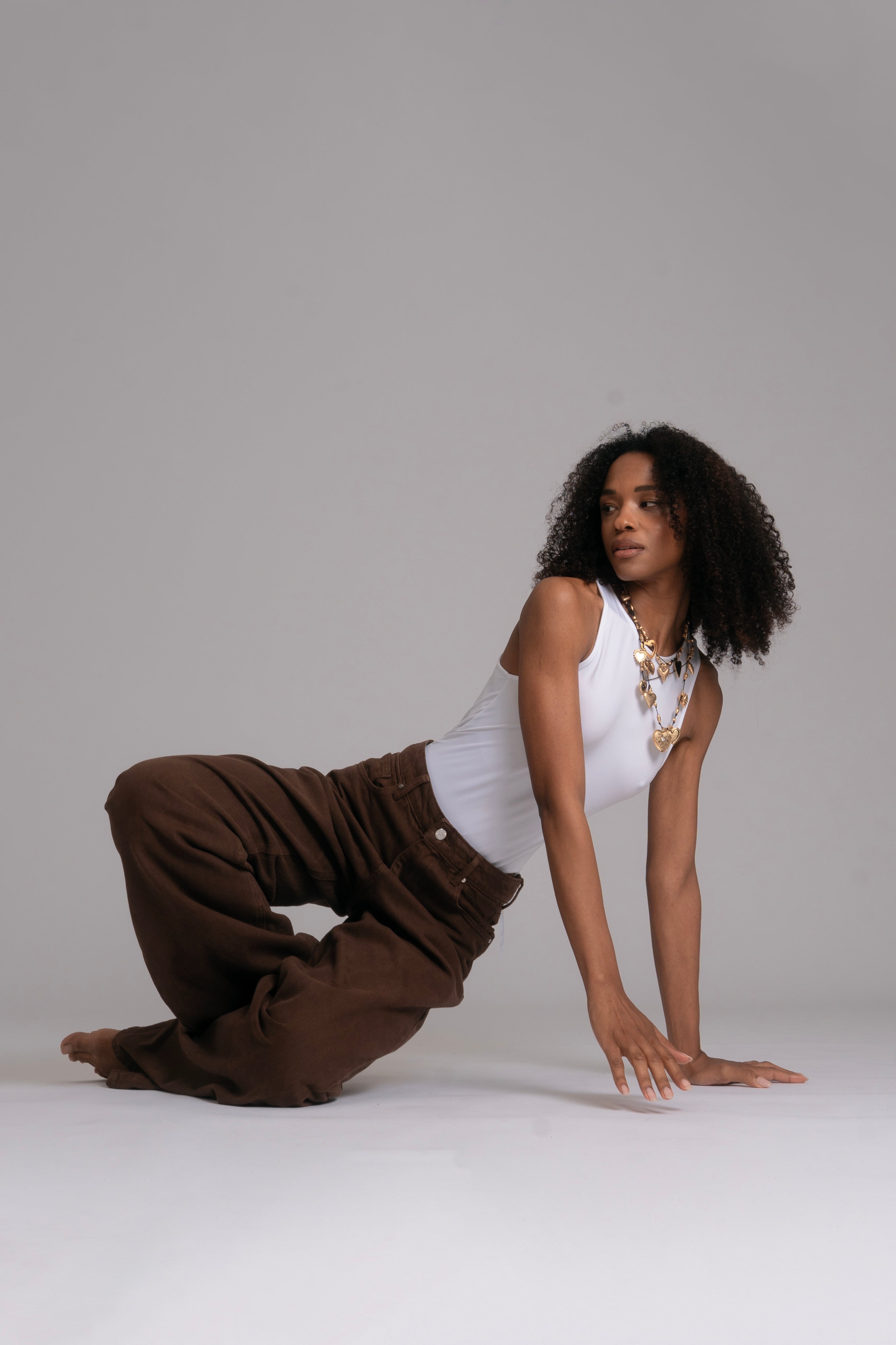 10pz Pantaloni Color Wide Leg BROWN